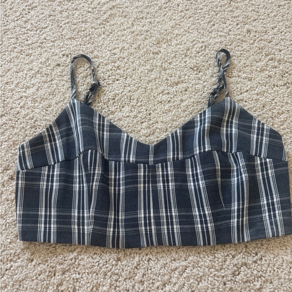 renamed medium black plaid crop top spaghetti strap